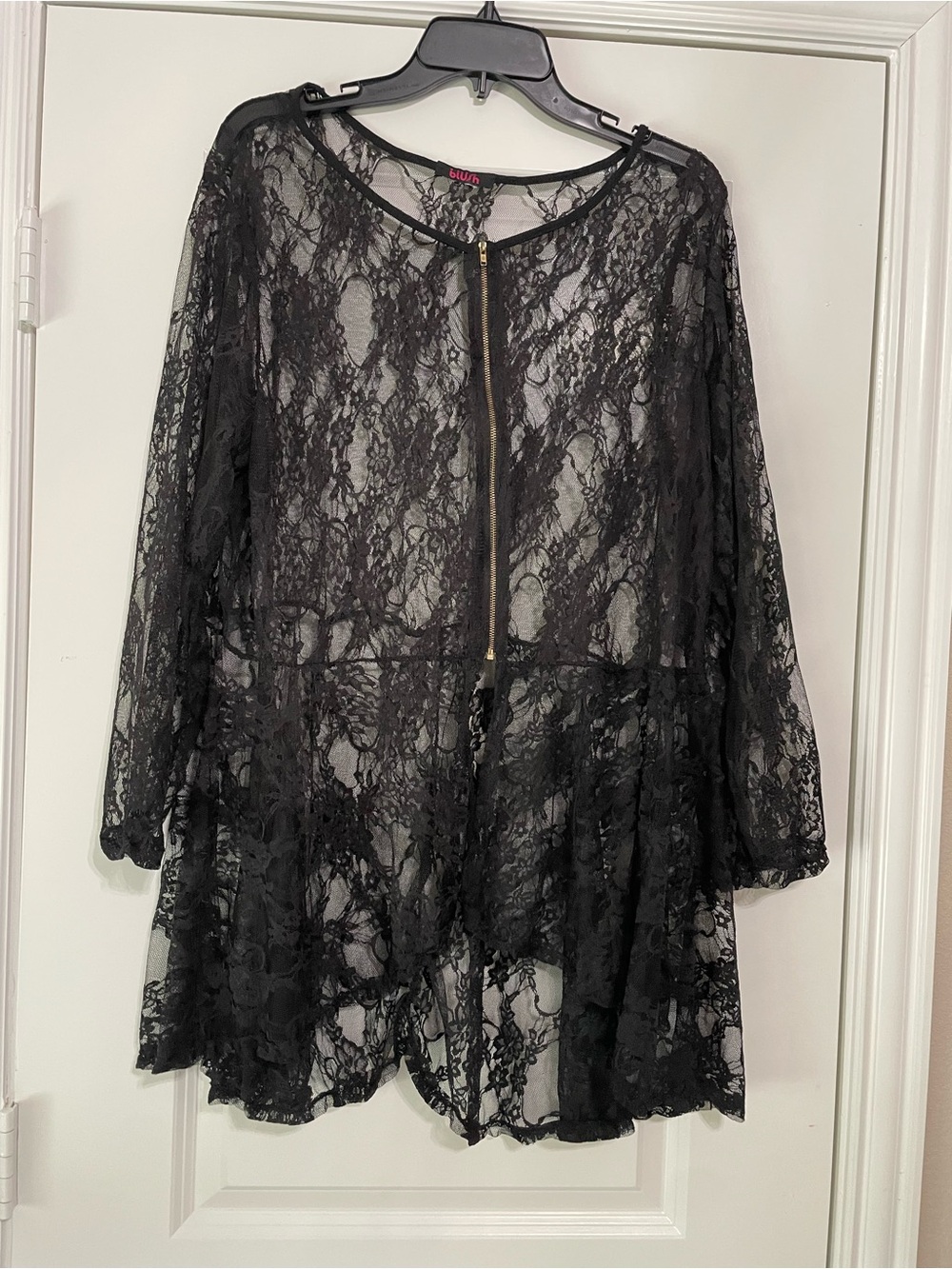 Blush Black Sheer Lace Top with Gold Zipper. Plus SZ 2X NWOT